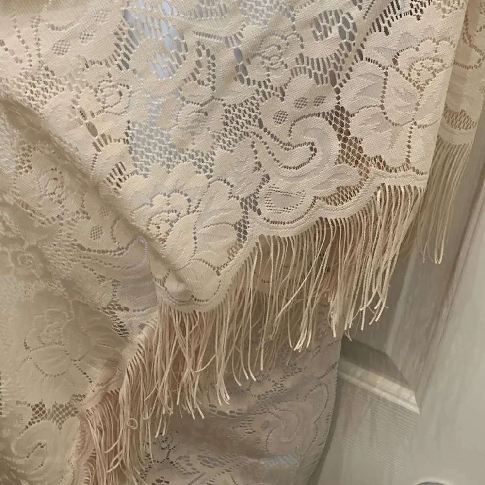 Coco + Jaimeson One Size Woman’s Dress Pool Cover Up Unfinished Hem fringe Beige